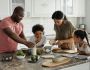 family making breakfast in the kitchen